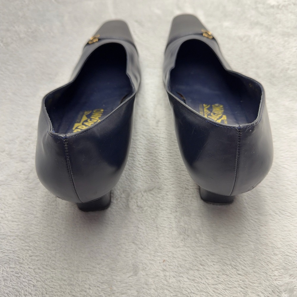 Salvatore Ferragamo Pumps Womens 11 B Navy Blue Lizard Embossed Cap Toe Gancini - Picture 4 of 7